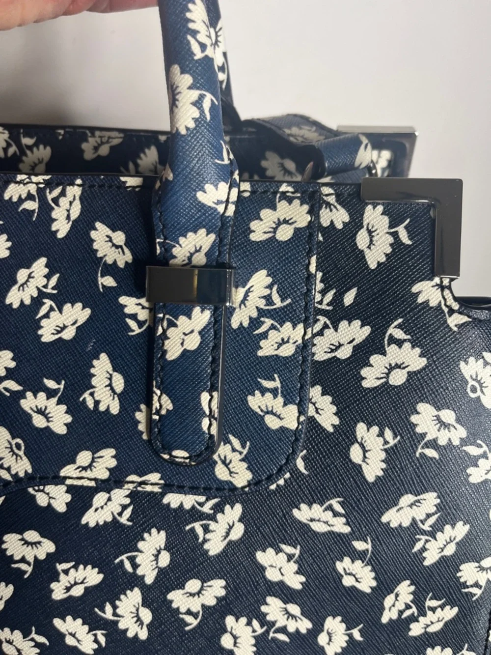 Rebecca Minkoff Amorous Satchel Crossbody Tote NavyWhite Floral Saffiano Leather - Picture 3 of 11